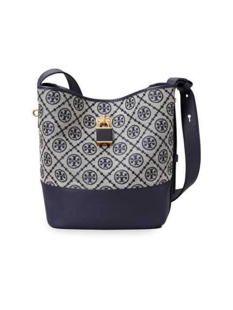 TORY BURCH Women's Lock T Monogram Slim Medium Bucket Bag - Tory Navy