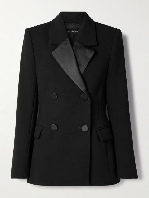 Sergio Hudson Double-breasted Silk-satin Trimmed Wool-blend Blazer