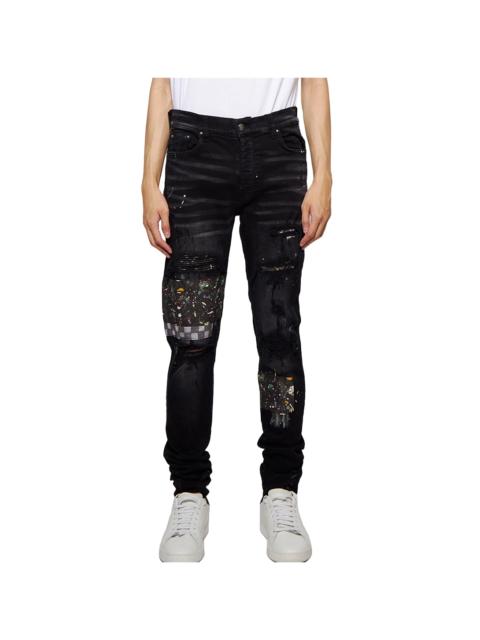 AMIRI Paint Splatter Patched Jeans "Aged Black" AW22MDS009 023