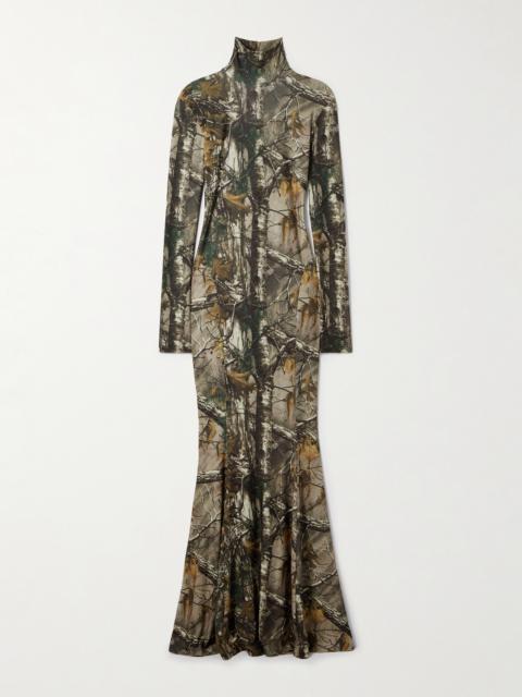 NORMA KAMALI Camouflage-print Stretch-jersey Turtleneck Gown