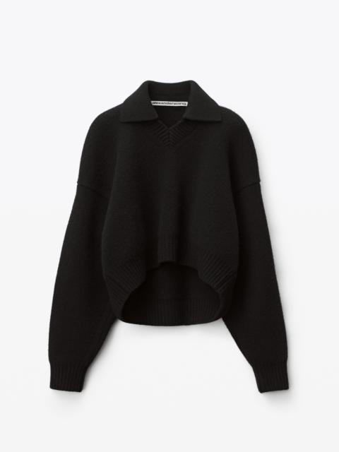 Alexander Wang COLLARED V-NECK PULLOVER IN BOILED WOOL