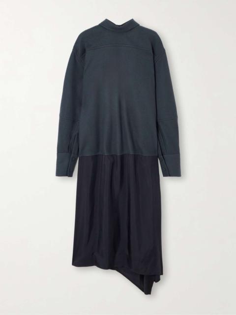 Asymmetric wool-felt and satin-twill dress