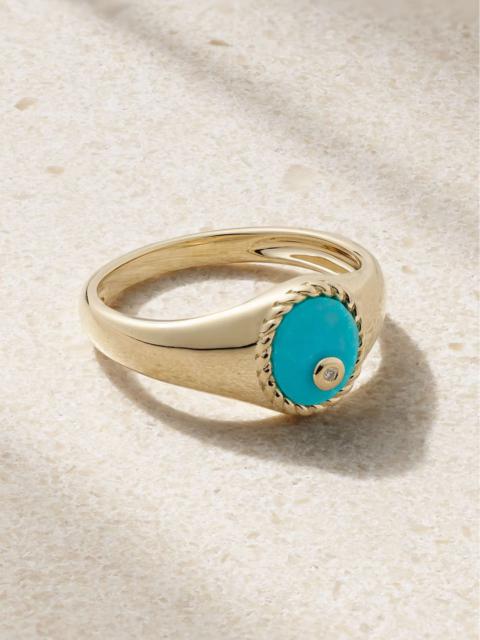Baby Chevalière 9-karat gold, turquoise and diamond ring Turquoise