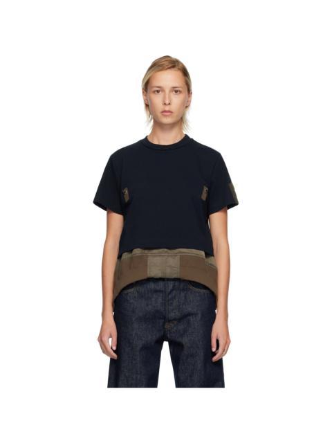 sacai Navy Cotton Jersey & Nylon Twill T-shirt