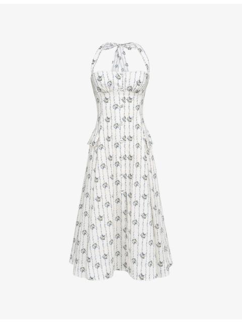 House of CB Claudia Daisy-Print Stretch-Cotton Midi Dress