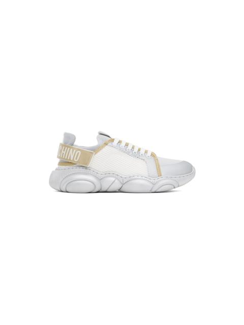 Moschino Silver & White Logo Tape Teddy Sneakers