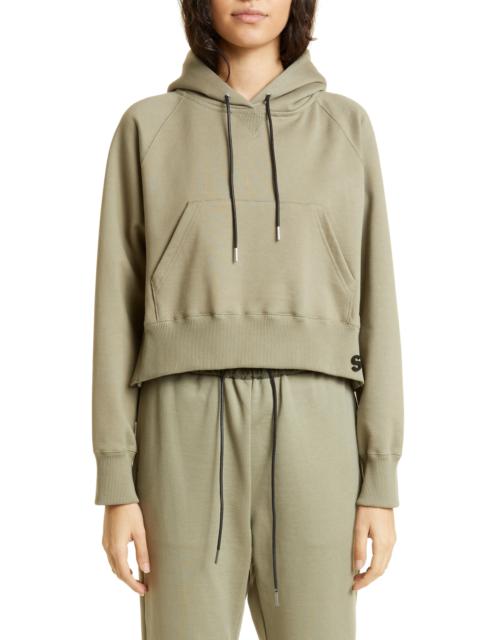 Mixed Media High-Low Cotton Jersey Hoodie in L/Khaki