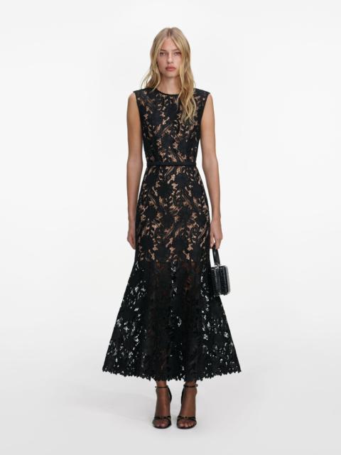 self-portrait Black Guipure Lace Midi Dress