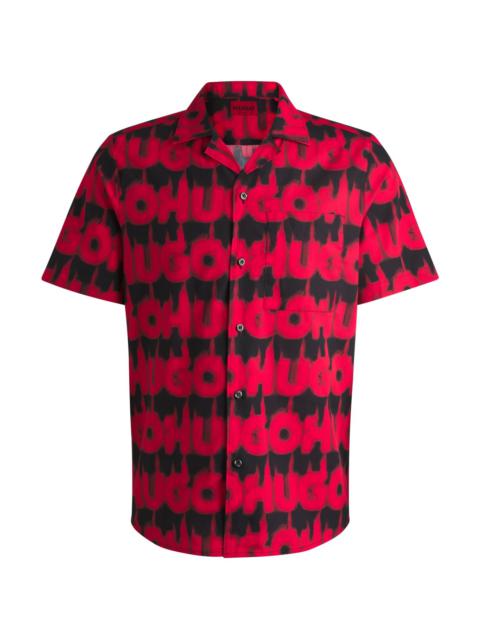 HUGO RELAXED-FIT SHIRT IN COTTON WITH SMOKE-LOGO PRINT