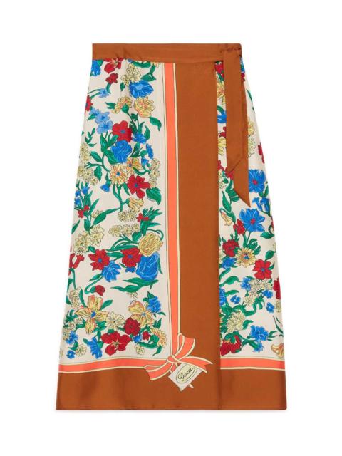 GUCCI Printed silk midi skirt