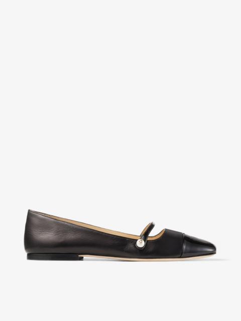 JIMMY CHOO Elisa Flat
Black Nappa and Patent Leather Flats