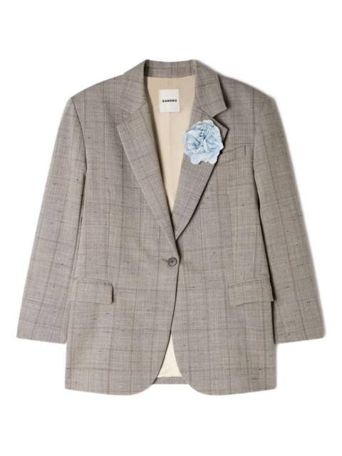 Sandro flower-brooch checked blazer