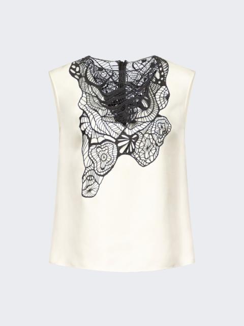 Loulou de Saison Pola Sleeveless Top With Lace Ivory And Black