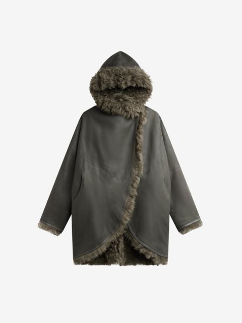 The Frankie Shop Ambra Shearling Hooded Short Coat - Dark Olive