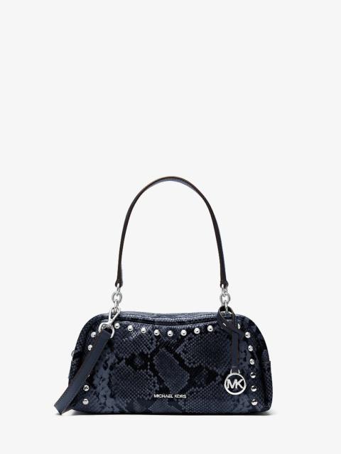 MICHAEL KORS Cecily Small Studded Snake Embossed Shoulder Bag