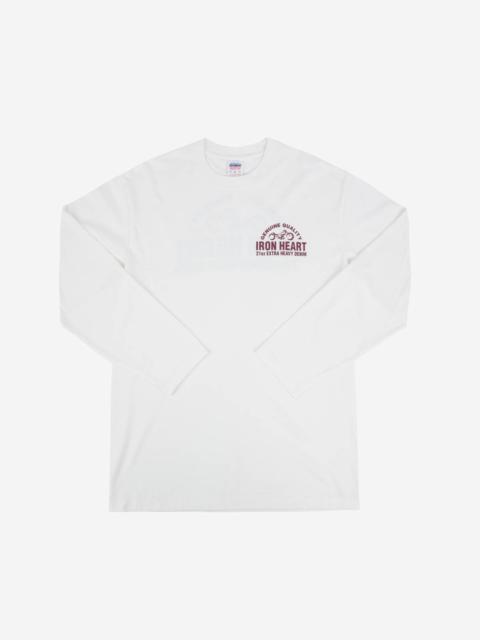 Iron Heart IHTL-2302-WHT 7.5oz Printed Loopwheel Crew Neck Long Sleeved T-Shirt - White