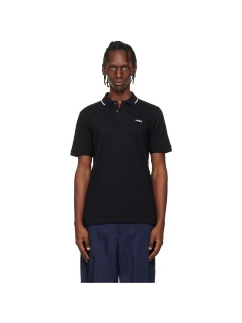 HUGO Black Stretch Cotton Slim-Fit Logo Polo