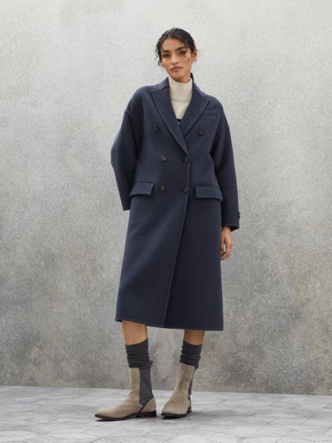 Brunello Cucinelli Hand-crafted coat in virgin wool and cashmere double cloth with Precious patch