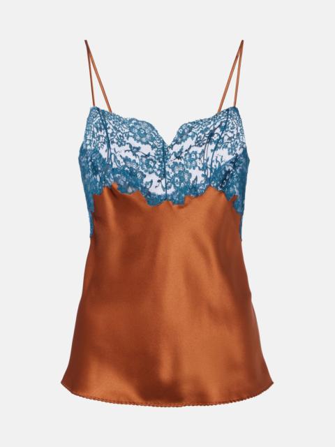 SAINT LAURENT Lace-trimmed silk satin camisole