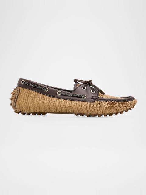 Brunello Cucinelli Raffia & Leather Boat Shoes