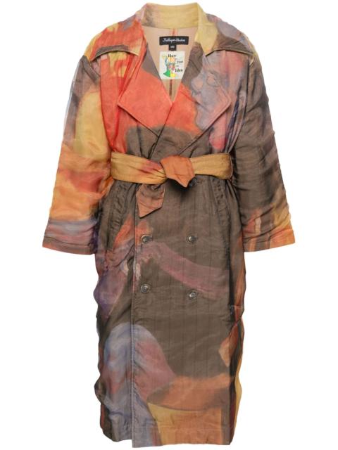 abstract-print trench coat