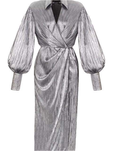 RASARIO WRAPPED & DRAPED PLEATED JERSEY MIDI DRESS