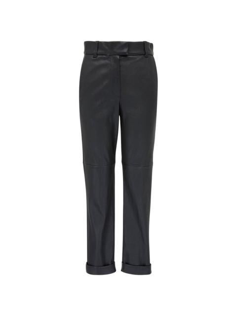 high-waisted leather trousers