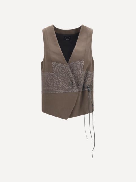 GIORGIO ARMANI Vest in washed silk and virgin wool with jacquard pattern and ties