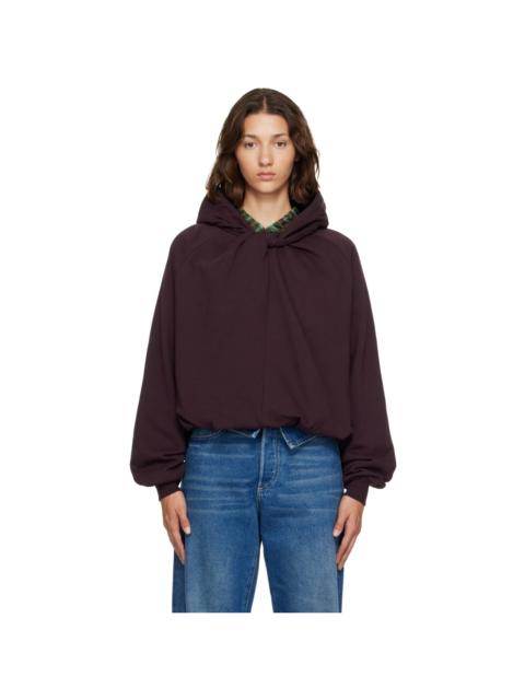 Dries Van Noten Burgundy Draped Cotton Hoodie