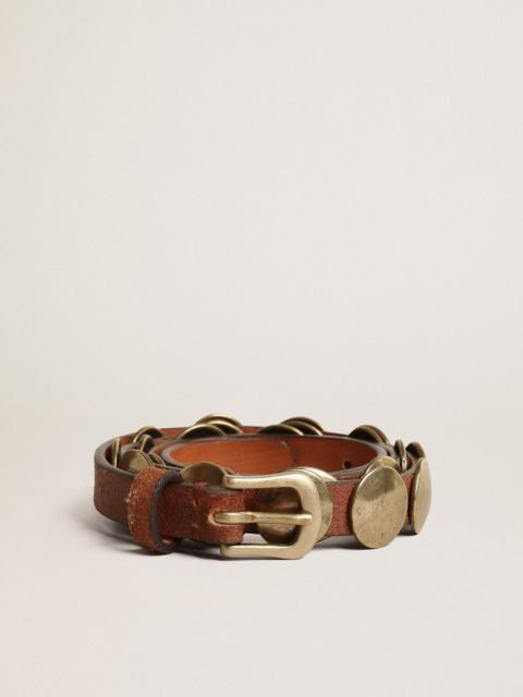 Golden Goose Trinidad belt in aged tan-colored leather with golden maxi studs