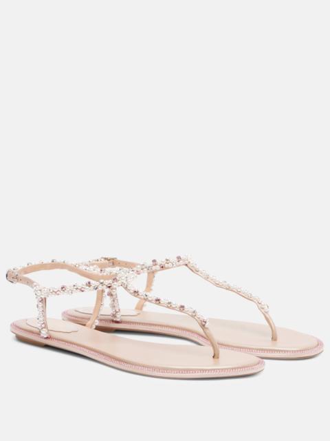 RENE CAOVILLA Diana embellished satin thong sandals