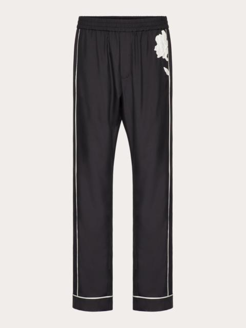 Valentino SILK POPLIN PAJAMA PANTS WITH FLOWER EMBROIDERY