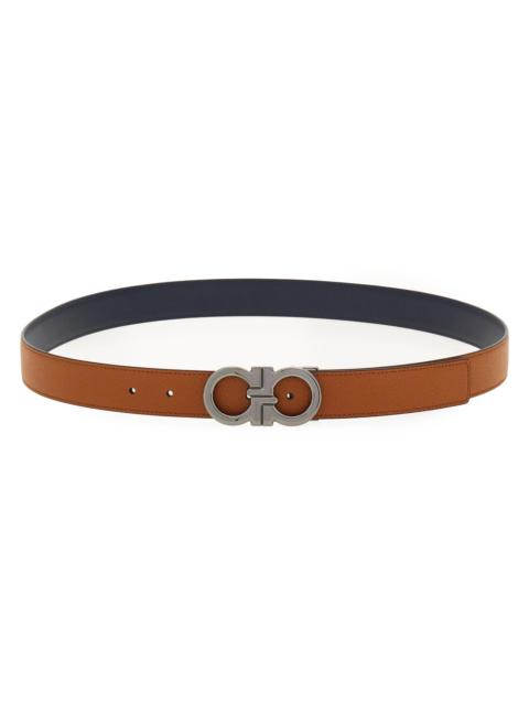 FERRAGAMO Men's Double Adjustable Reversible Leather Belt - Dark Brown