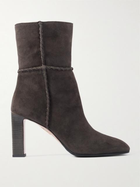 AQUAZZURA Indy 85 Whipstitched Suede Ankle Boots