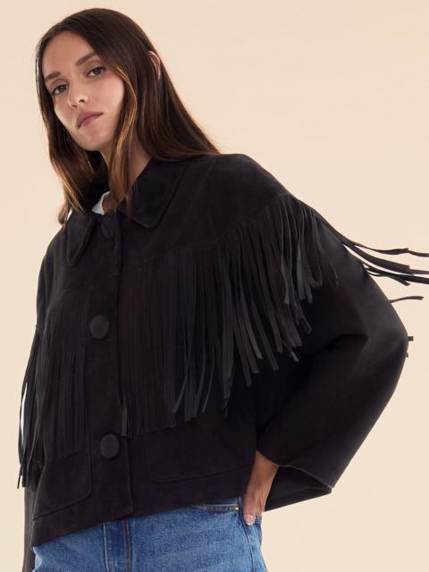 CYNTHIA ROWLEY Carrie Cropped Fringe Suede Jacket
