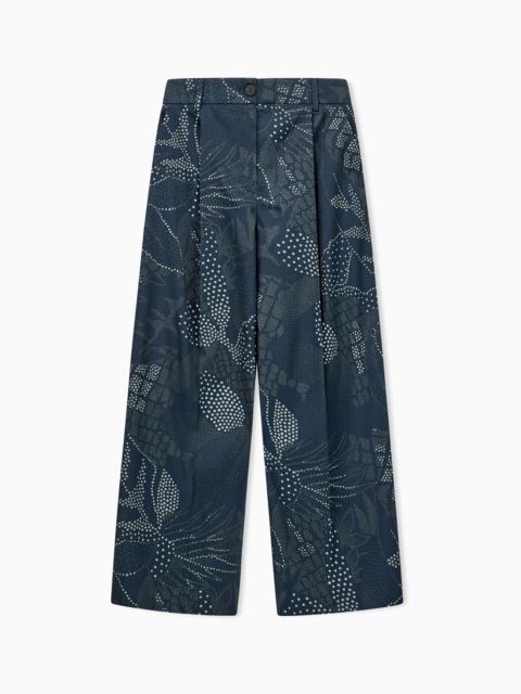 EMPORIO ARMANI WIDE-LEG PLEATED CREPONNE TROUSERS WITH A FLORAL DOT PRINT