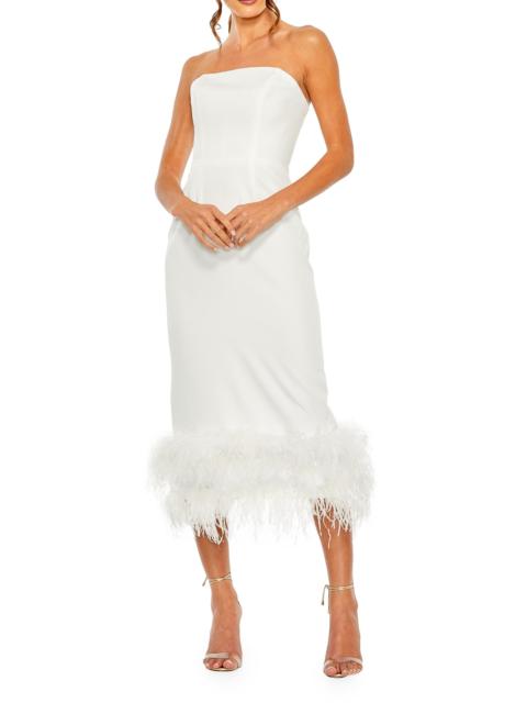 MAC DUGGAL Women's Feather-Trim Strapless Midi-Dress - White