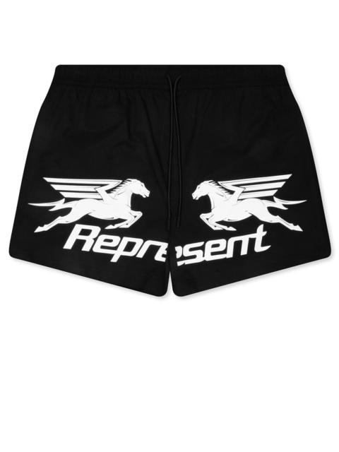 REPRESENT NOTHING FASTER SWIM SHORT - JET BLACK