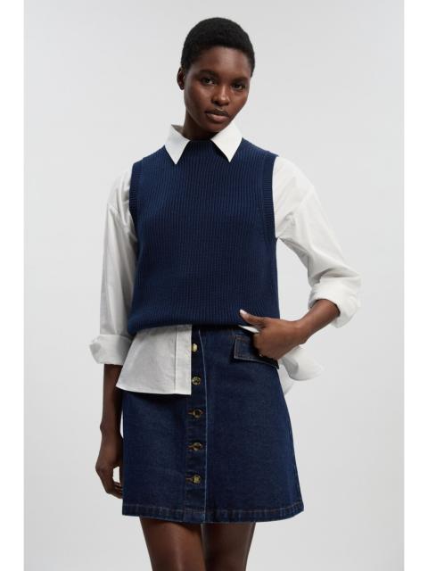 KAREN MILLEN Petite Denim Button Front Mini Skirt