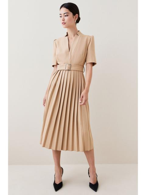 KAREN MILLEN Petite Tailored Structured Crepe Forever Pleat Midi Dress