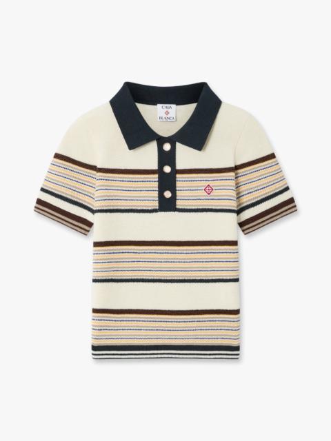 CASABLANCA Café Culture Wool Stripe Short Sleeve Polo Shirt