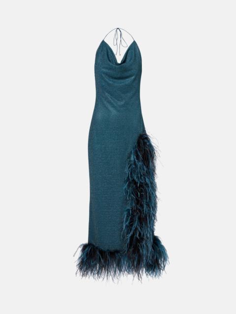 Oséree Lumière Plumage halterneck midi dress