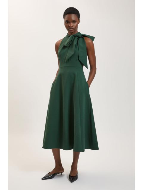 KAREN MILLEN Compact Stretch Bow Tie Neck Full Skirted Midi Dress