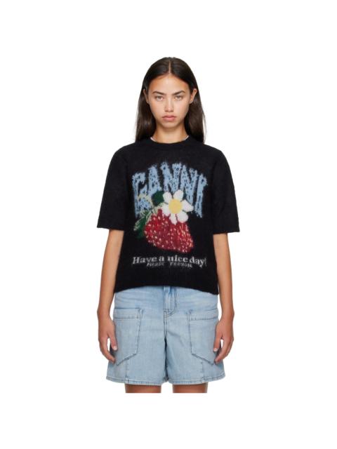 GANNI Black Fine Brushed Alpaca T-shirt