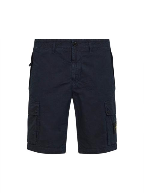 Stone Island Blue organic cotton twill cargo Bermuda shorts