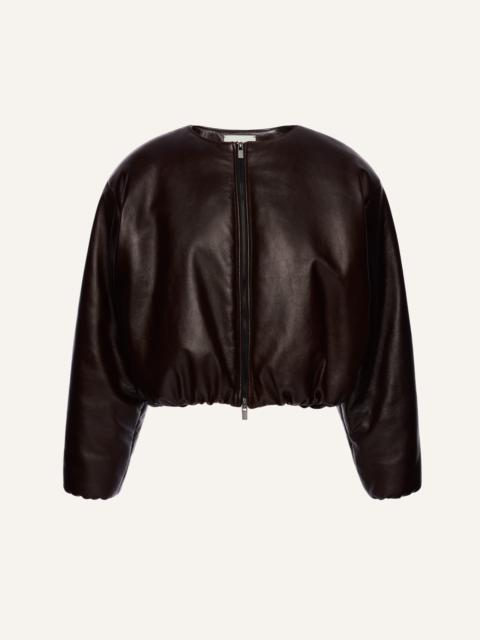 MAGDA BUTRYM Collarless leather puffer jacket in burgundy