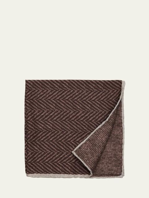 Brunello Cucinelli Men's Chevron-Print Silk Pocket Square