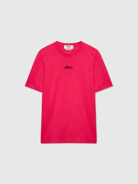 MSGM Pink short-sleeve cotton jersey T-shirt with front embroidery