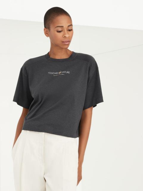 Brunello Cucinelli Cropped Nature T-shirt in cotton lightweight jersey with monili