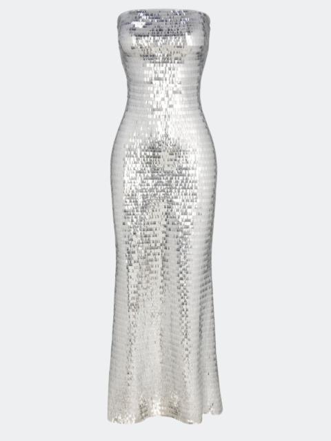 SIMONMILLER Silver Sculpty Strapless Sequin Maxi 드레스